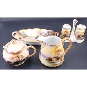 Vintage  Noritake Japan "In The Meadow" Creamer Sugar Salt & Pepper Open Handled